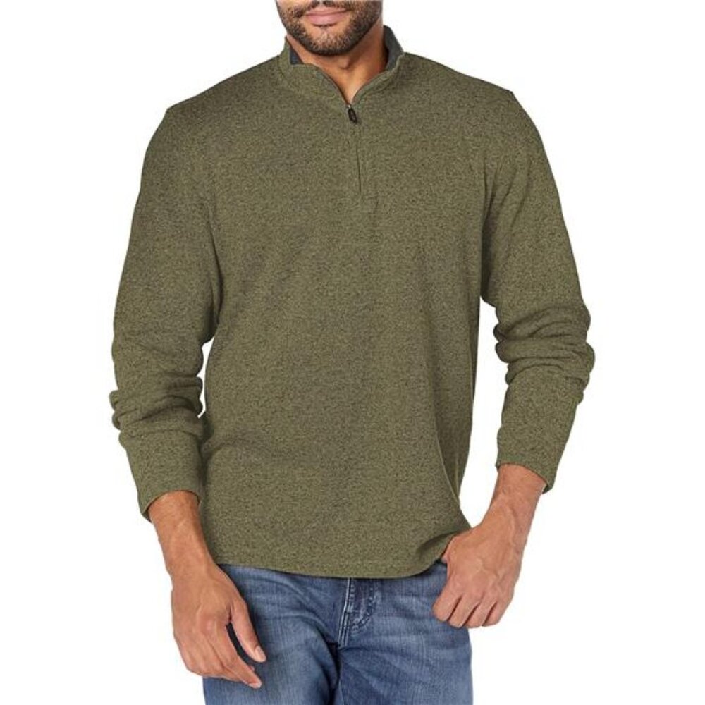 Wrangler Authentic Olive Night Long Sleeve Fleece‎ Quarter Zip Sweater for Men